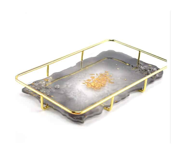 Rectangular Metal Tray Holder – Gold, 321x181x43mm
