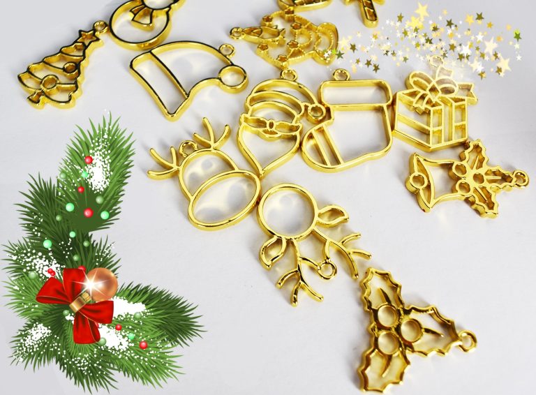 10 Open Metal Bases for UV Resin – Christmas Jewelry Making Set